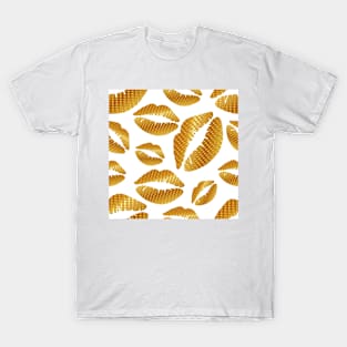 Golden lips on white T-Shirt